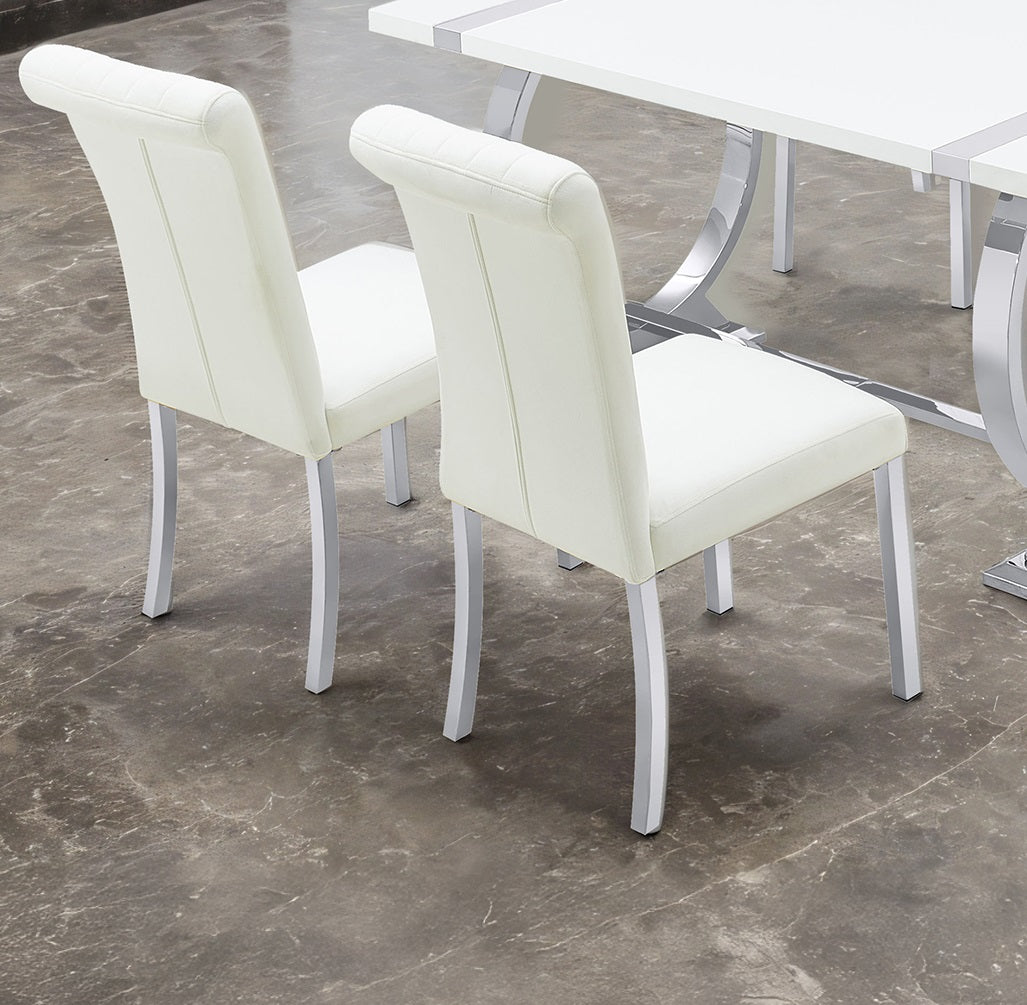 2p Side Chair Channel Tufted Back Seat Contemporary White And Silver Finish Dining Furniture