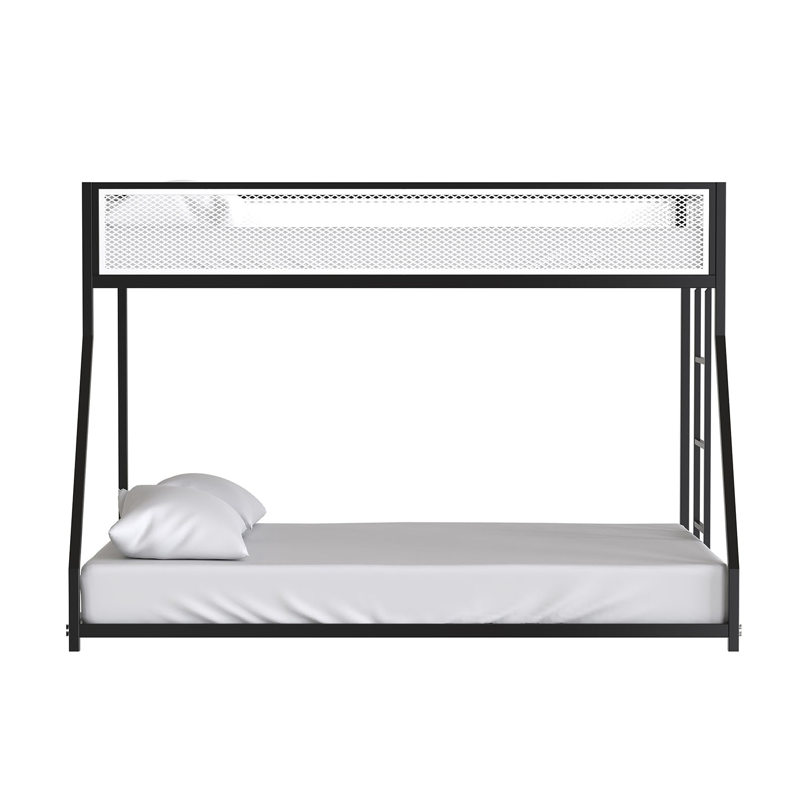 Contemporary Style Twin Over Full Metal Bunk Bed Attached Ladder Mattress Ready Black Finish Full Metal Construction