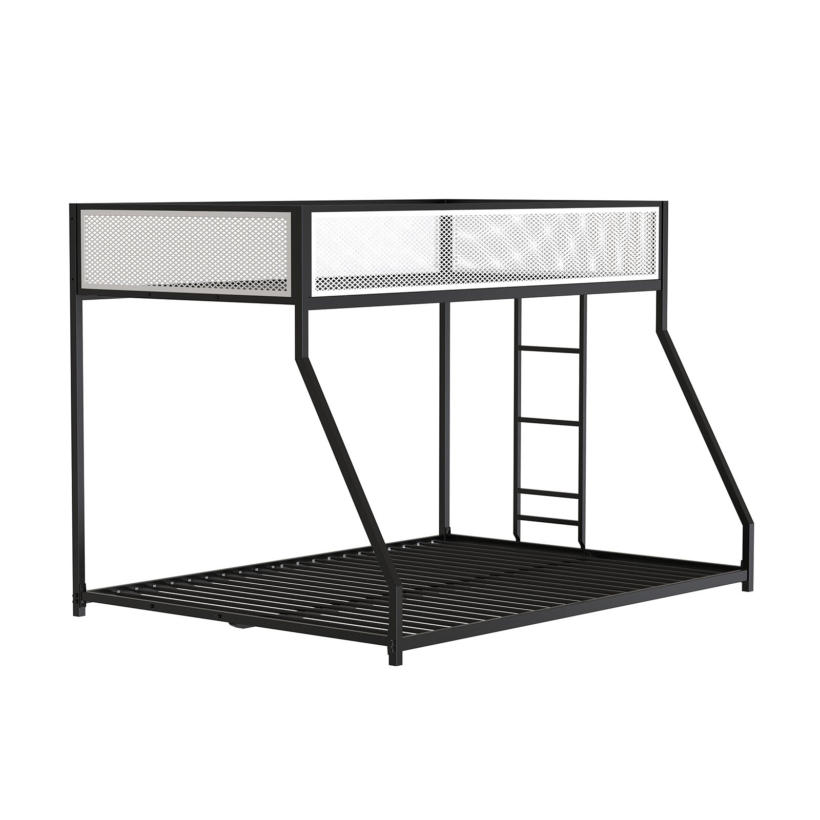 Contemporary Style Twin Over Full Metal Bunk Bed Attached Ladder Mattress Ready Black Finish Full Metal Construction