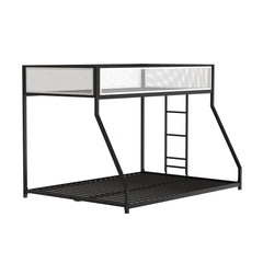Contemporary Style Twin Over Full Metal Bunk Bed Attached Ladder Mattress Ready Black Finish Full Metal Construction