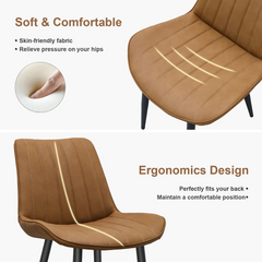 Brown PU Leather Dining Chair with Metal Legs, Wave Pattern Upholstered Armless Chair Set of 4 for Kitchen, Restaurant, Living, Meeting Room