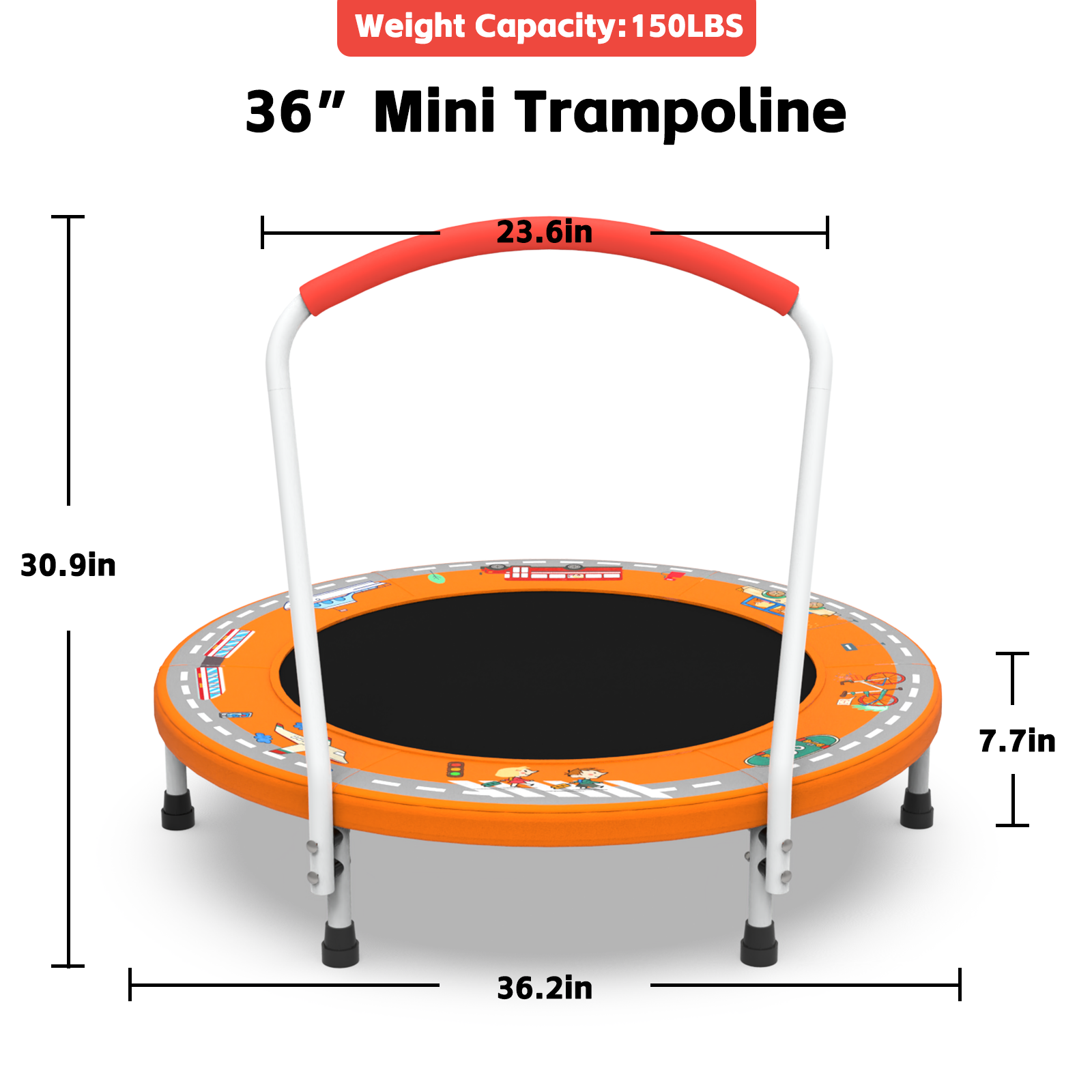 36inch Mini Trampoline for Kids Ages 1-6 Indoor Outdoor Trampoline with Handle Fun for Kids