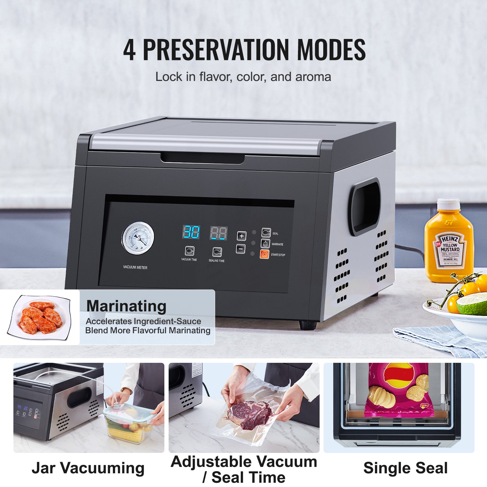 Chamber Vacuum Sealer, 380W Vacuum Pump Power, Sealing Bag Packing Machine for Wet Foods, Meat, Compact Design with 11.5 in Sealing Length, Ideal Commercial Sealer for Professional and Home Use