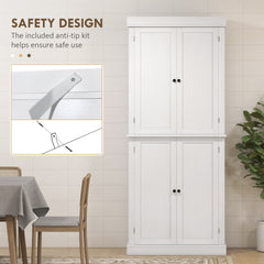 HOMCOM 72.5" Freestanding Kitchen Pantry Cabinet, Tall Storage Cabinet with 4 Doors and 2 Adjustable Shelves for Dining Room, White Wood Grain