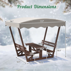 Outdoor waterproof solid wood picnic table and bench set with removable canopy - suitable for all-weather patios, gardens, decks, parks, beaches