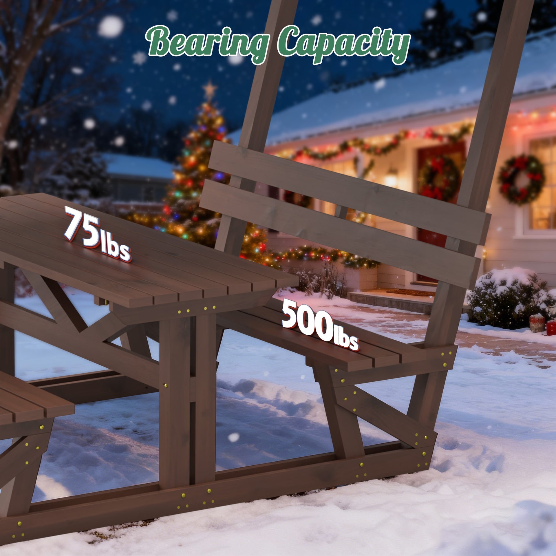 Outdoor waterproof solid wood picnic table and bench set with removable canopy - suitable for all-weather patios, gardens, decks, parks, beaches