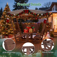 Outdoor waterproof solid wood picnic table and bench set with removable canopy - suitable for all-weather patios, gardens, decks, parks, beaches