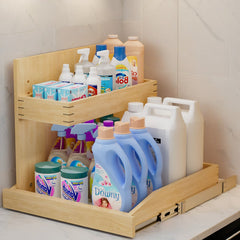 Under Sink Organizers and Storage 19½" W x 21" D, 2 Tier Pull Out Cabinet Organizer with Hard Close, Adjustable Pull Out Cabinet organizer with U Bracket for Bathroom Kitchen(Left)