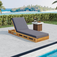 LOUNGE CHAISE SET, ACACIA WOOD WITH WATER-RESISTANT LOUNGE CUSHIONS (Dark Grey/ & 4 INCH THICK) - MATCHING CREAM VERSION AVAILABLE