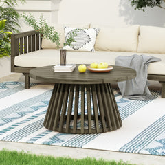 Outdoor Acacia Wood Patio Coffee Table, Round Coffee Table for Backyard, Lawn, Balcony,Grey Finish