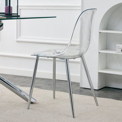 Modern minimalist transparent dining chair, plastic chair, armless crystal chair, Nordic creative makeup stool, negotiation chair, silver plated metal leg 6-piece set, TW-1200