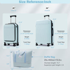 Front Opening Luggage Set 3 Piece, Hardside Carry on Suitcase with USB Port, Expandable Luggage with Handle Bag Spinner Wheels TSA Lock