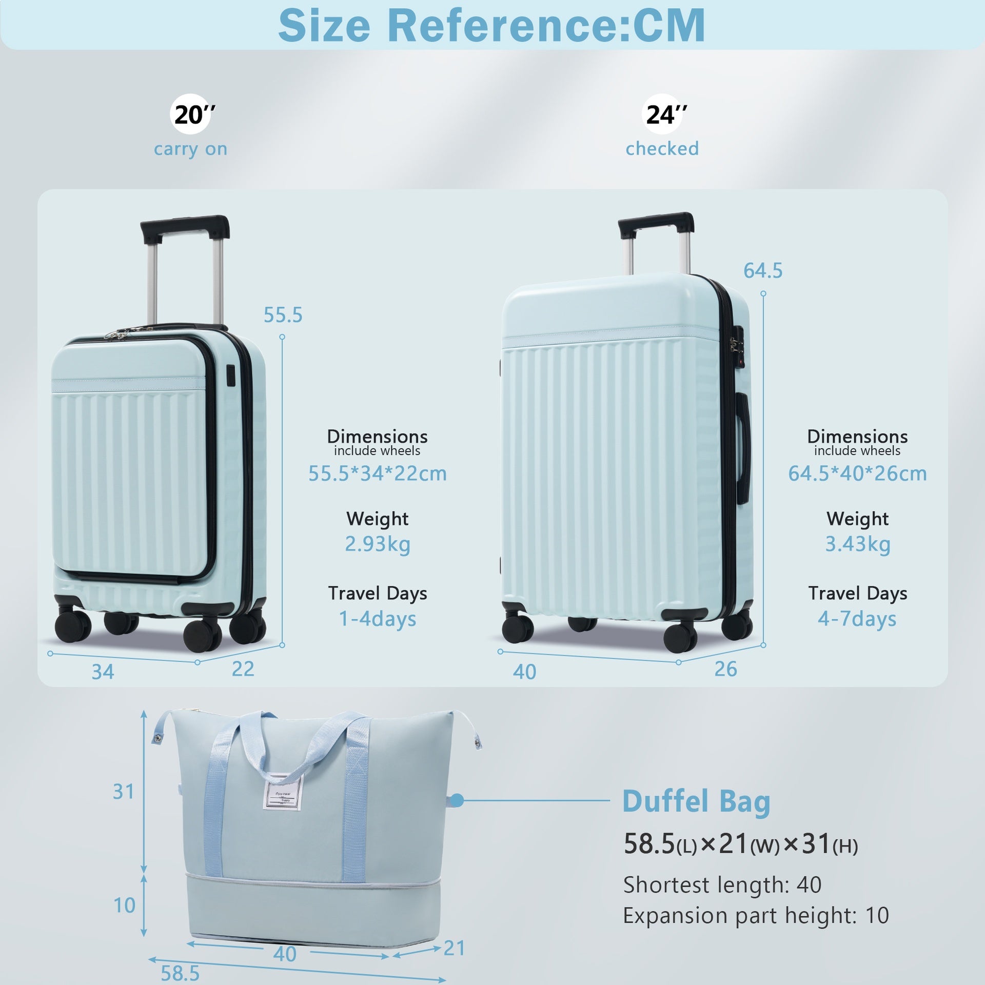 Front Opening Luggage Set 3 Piece, Hardside Carry on Suitcase with USB Port, Expandable Luggage with Handle Bag Spinner Wheels TSA Lock