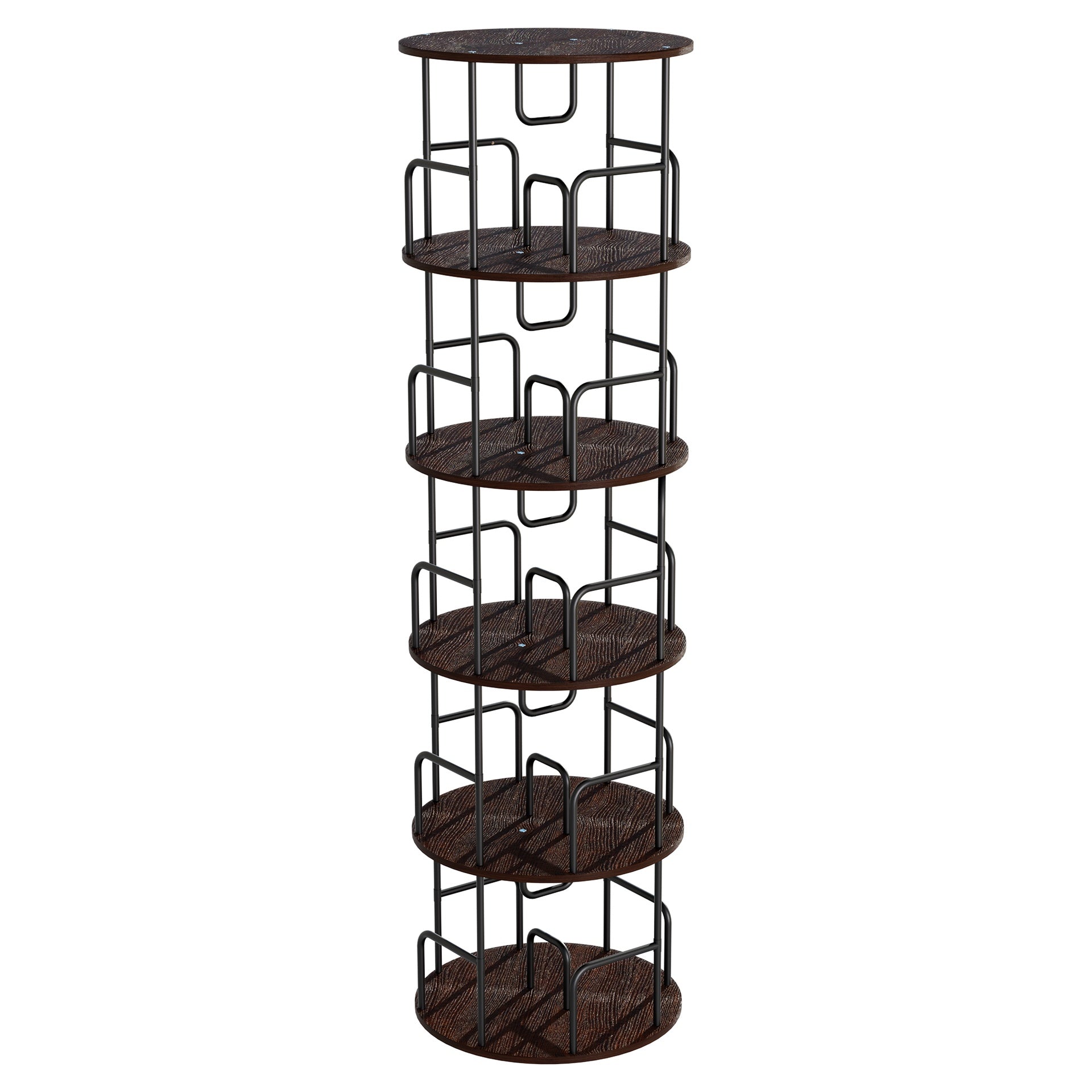 Rotating Bookshelf Tower 5 Tier, Spinning Bookcase, Revolving 360 Book Shelf Narrow Tall Bookcase, Vertical Turning Round storage Bookshelf, Book Shelf Organizer for Bedroom, Living Room, Brown