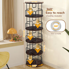 Rotating Bookshelf Tower 5 Tier, Spinning Bookcase, Revolving 360 Book Shelf Narrow Tall Bookcase, Vertical Turning Round storage Bookshelf, Book Shelf Organizer for Bedroom, Living Room, Brown