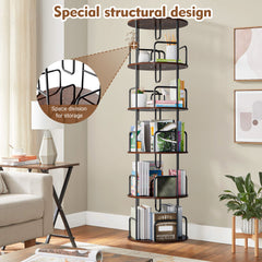 Rotating Bookshelf Tower 5 Tier, Spinning Bookcase, Revolving 360 Book Shelf Narrow Tall Bookcase, Vertical Turning Round storage Bookshelf, Book Shelf Organizer for Bedroom, Living Room, Brown