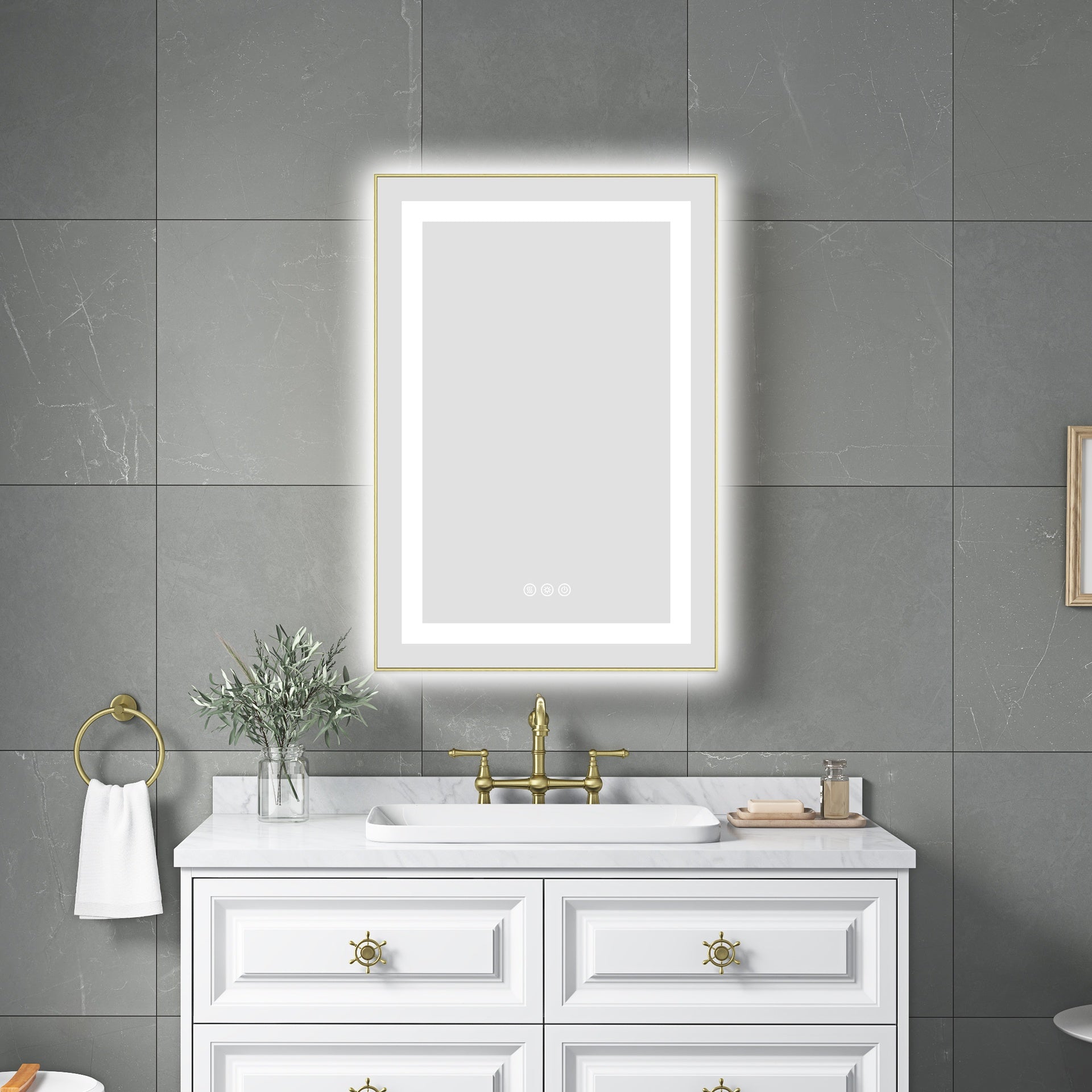 20 x 32 Inch LED Bathroom Mirror with Front and Backlight, Wall Mounted Vanity Mirror with Aluminum Frame, Anti-Fog, Memory, 3 Colors, Stepless Dimmable