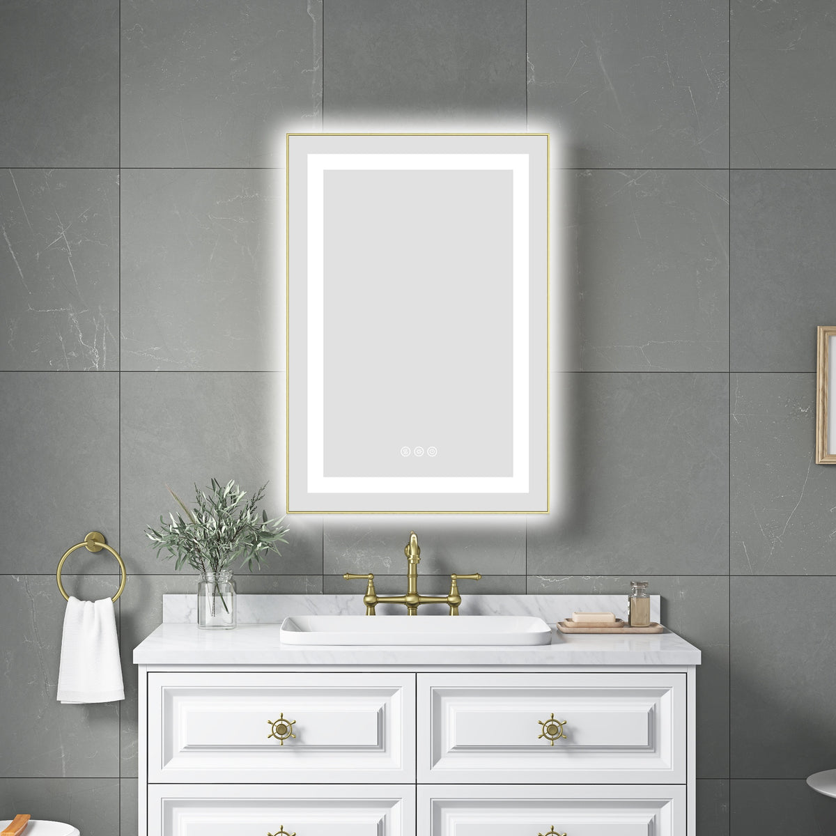 20 x 32 Inch LED Bathroom Mirror with Front and Backlight, Wall Mounted Vanity Mirror with Aluminum Frame, Anti-Fog, Memory, 3 Colors, Stepless Dimmable