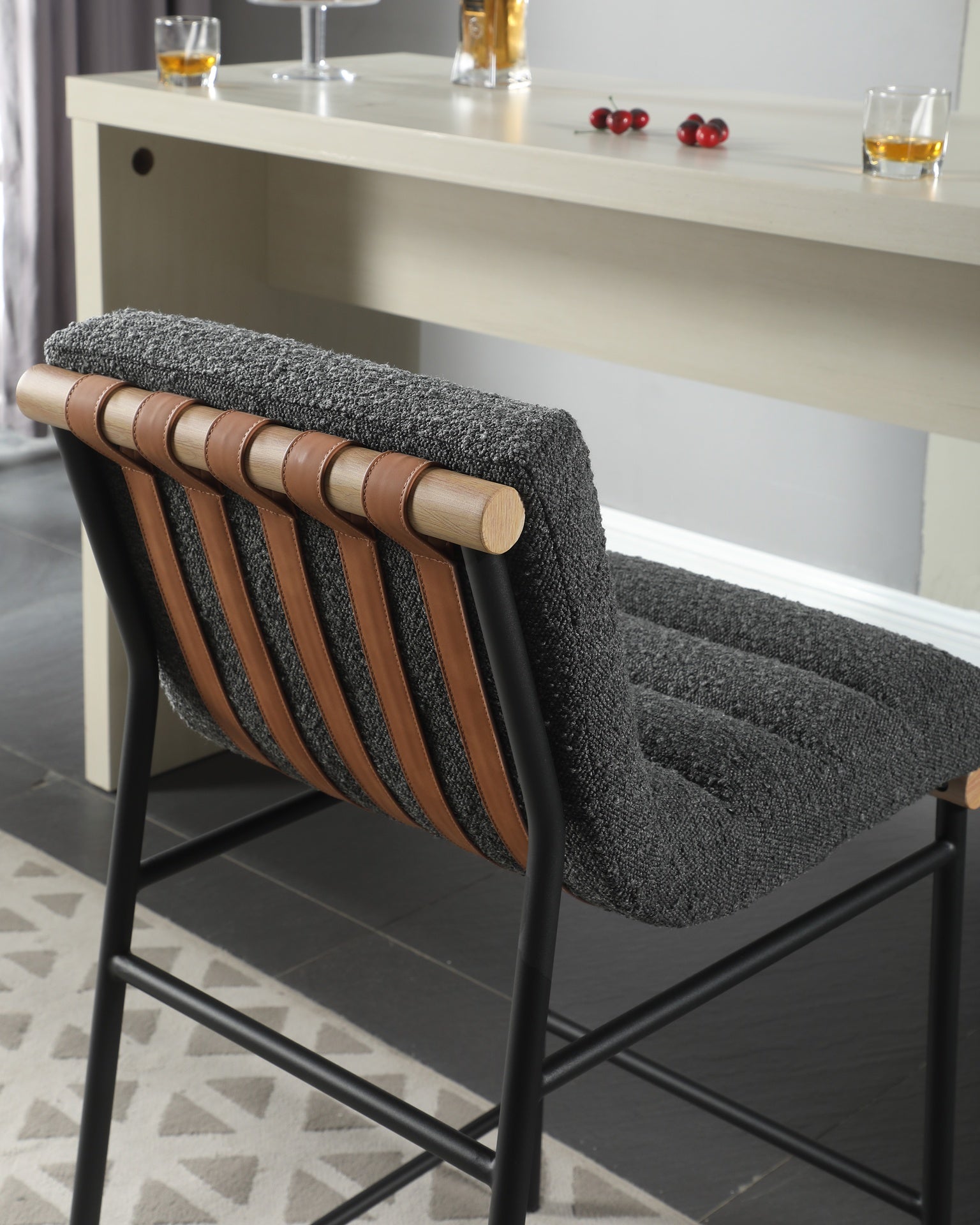 Lahni 17.75" Dark Gray Boucle Fabric Counter Height Chair