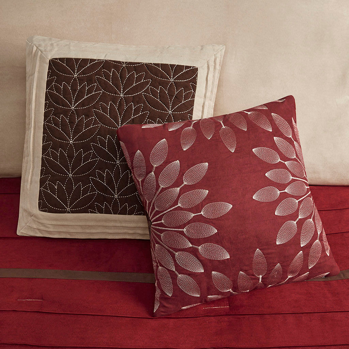 7 PC Pieced Faux Suede Comforter Set Red Cal King