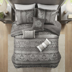 7 Piece Jacquard Comforter Set Grey Cal King