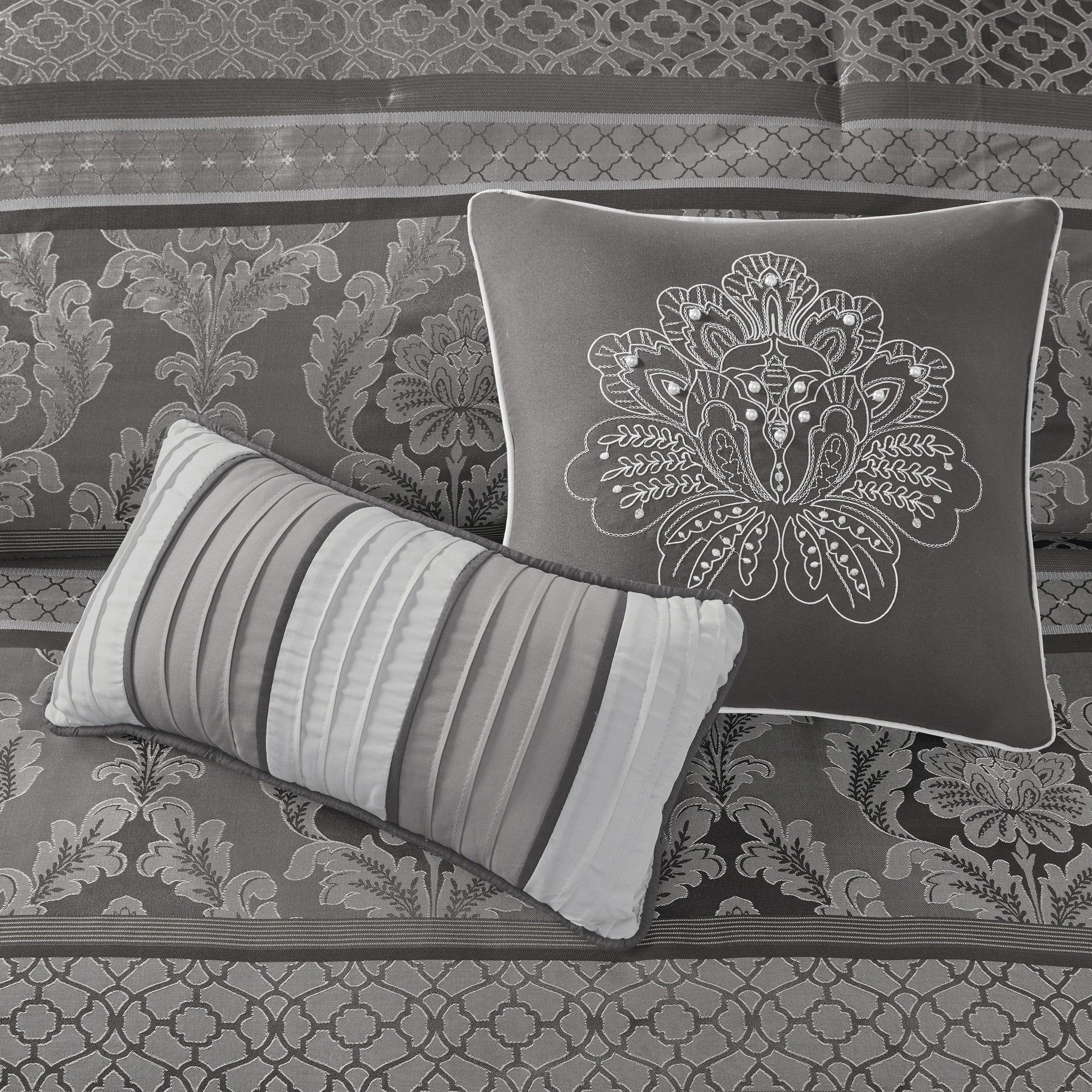 7 Piece Jacquard Comforter Set Grey Cal King