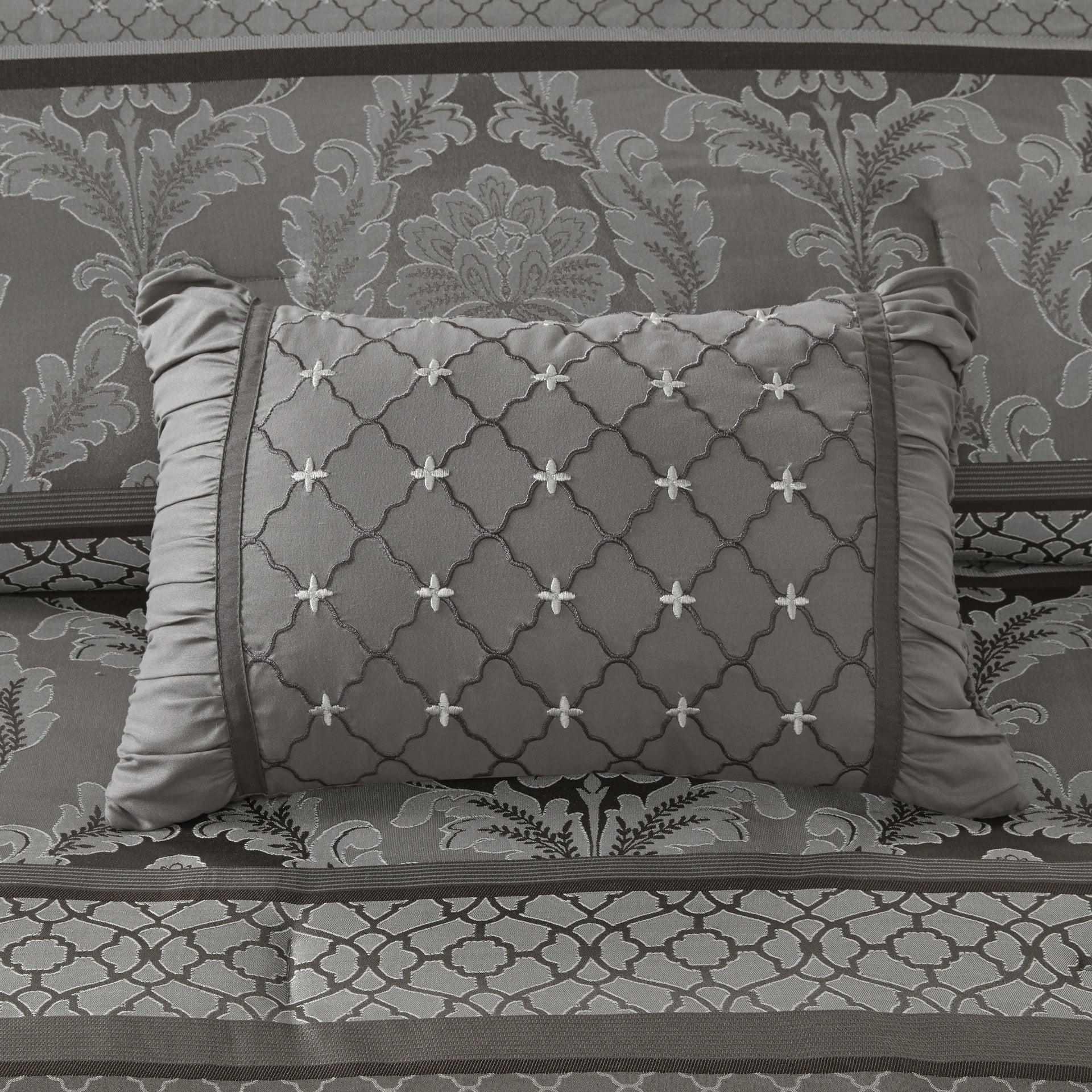 7 Piece Jacquard Comforter Set Grey Cal King