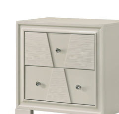 Textured Trapezoid Front Panels Nightstand English Dovetail Drawers Round Knobs Central Metal Glide White Finish Bedroom Furniture