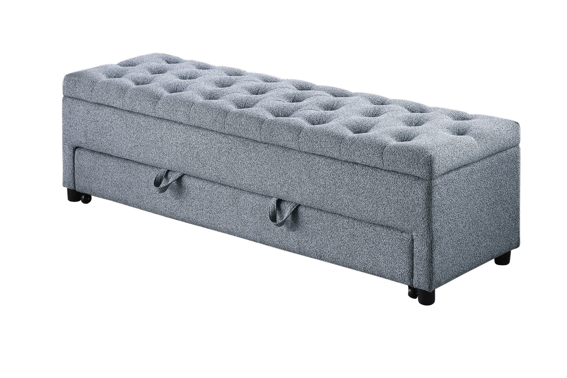 Contemporary Living Room Furniture Ottoman w Storage And Under seat Drawer Gray Color 1pc Ottoman Tufted Seat Boucle