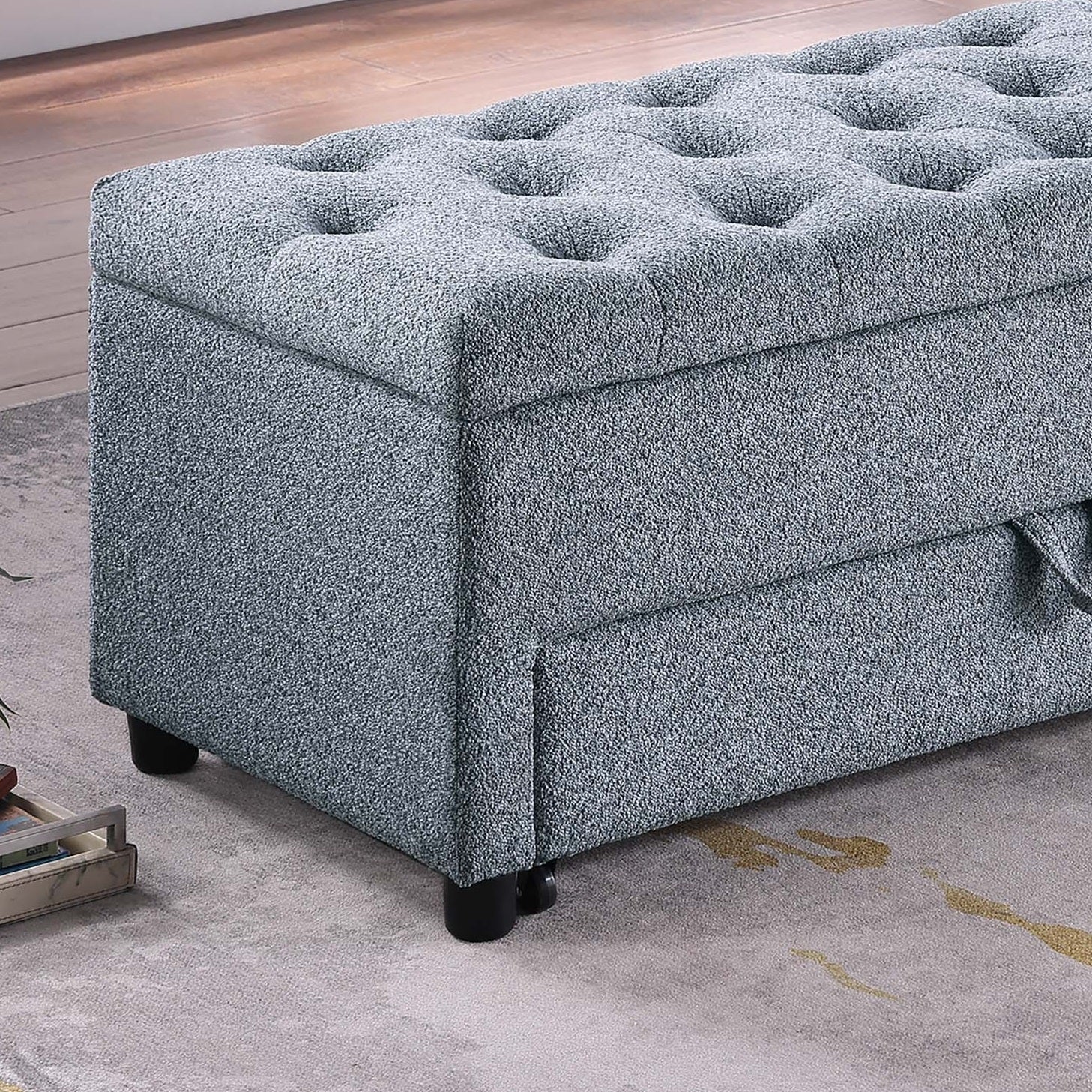 Contemporary Living Room Furniture Ottoman w Storage And Under seat Drawer Gray Color 1pc Ottoman Tufted Seat Boucle