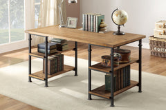 Vintage Industrial 1pc Writing Desk with 4 Open Shelves Rustic Poplar Finish Solid Wood and Metal Furniture Modern Design Office Table