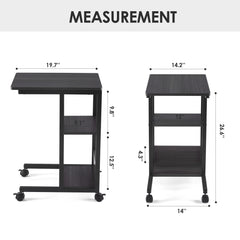 Shaped End Table with Lockable Wheels, Two-Tier Storage, Rolling Side Table for Sofa or Bedroom
