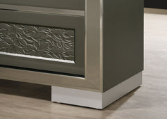 Contemporary Style 1pc Nightstand Leaf Pattern Molding Bracketed Feet Metal Side Glide Dark Gray Finish Bedroom Furniture