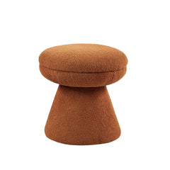 Contemporary 1pc Round Top Accent Stool Teddy Fabric Pedestal Base Mushroom Shape Design Saddle Brown Primary Living Room