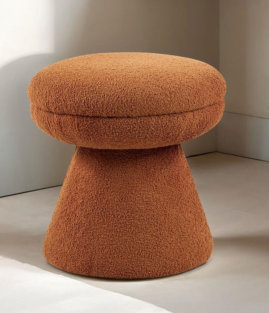 Contemporary 1pc Round Top Accent Stool Teddy Fabric Pedestal Base Mushroom Shape Design Saddle Brown Primary Living Room