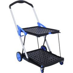 Collapsible Utility Cart Multi Use Functional Collapsible Shopping Carts 2-Tier Collapsible Shopping Cart with Baskets Carrito para Supermercado con Ruedas  blue