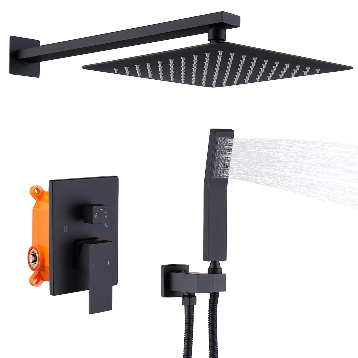 Shower System Shower Faucet Combo Set Wall Mounted with 10" Rainfall Shower Head and handheld shower faucet, Matte Black Finish with Brass Valve Rough-In