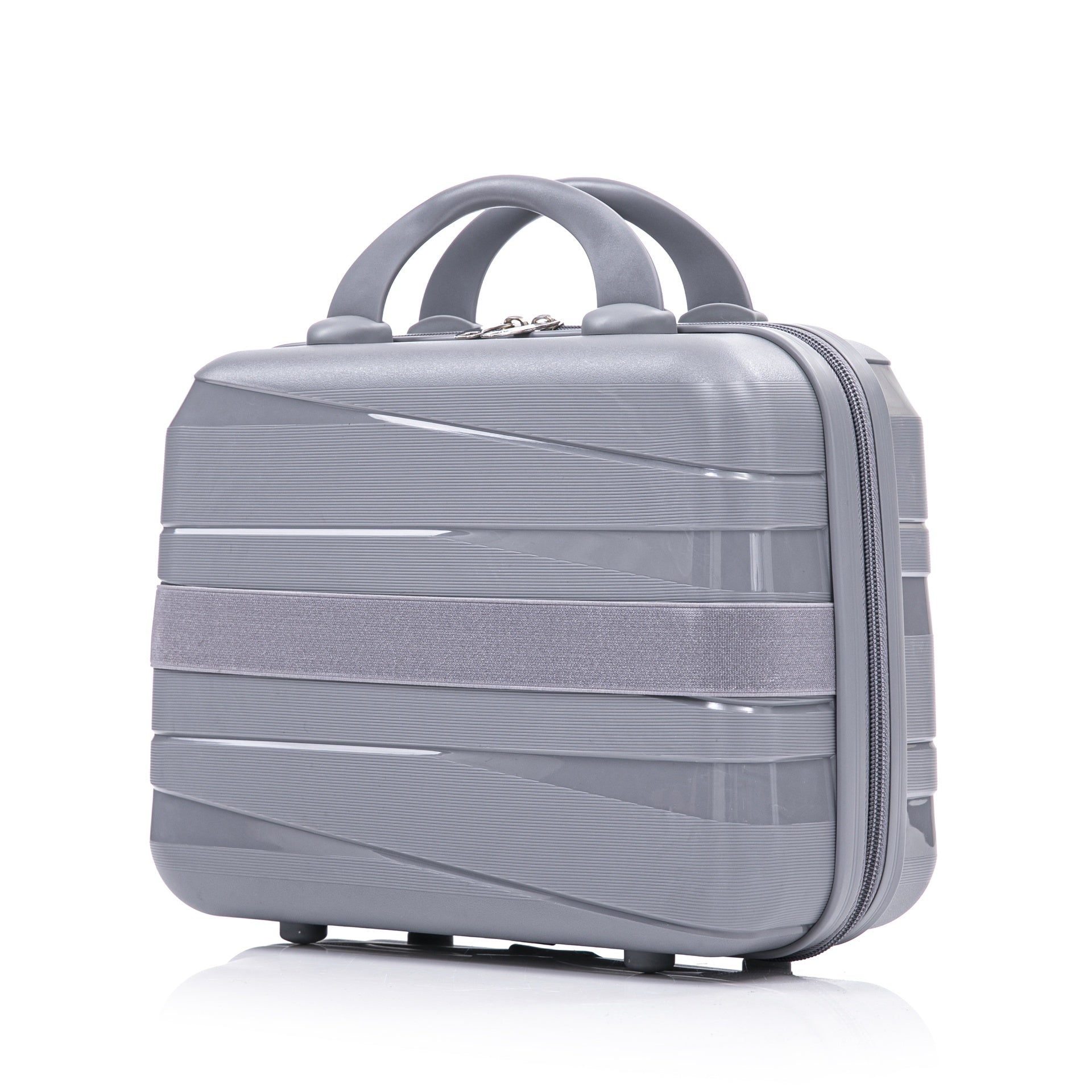 14"/20"/24"/28"  4 pcs/set in PP Spinner Wheel Luggage, Carry on Suitcase, Iron Pull Rod, Combination Password Lock, 14" Cosmetic Case (Light Gray)