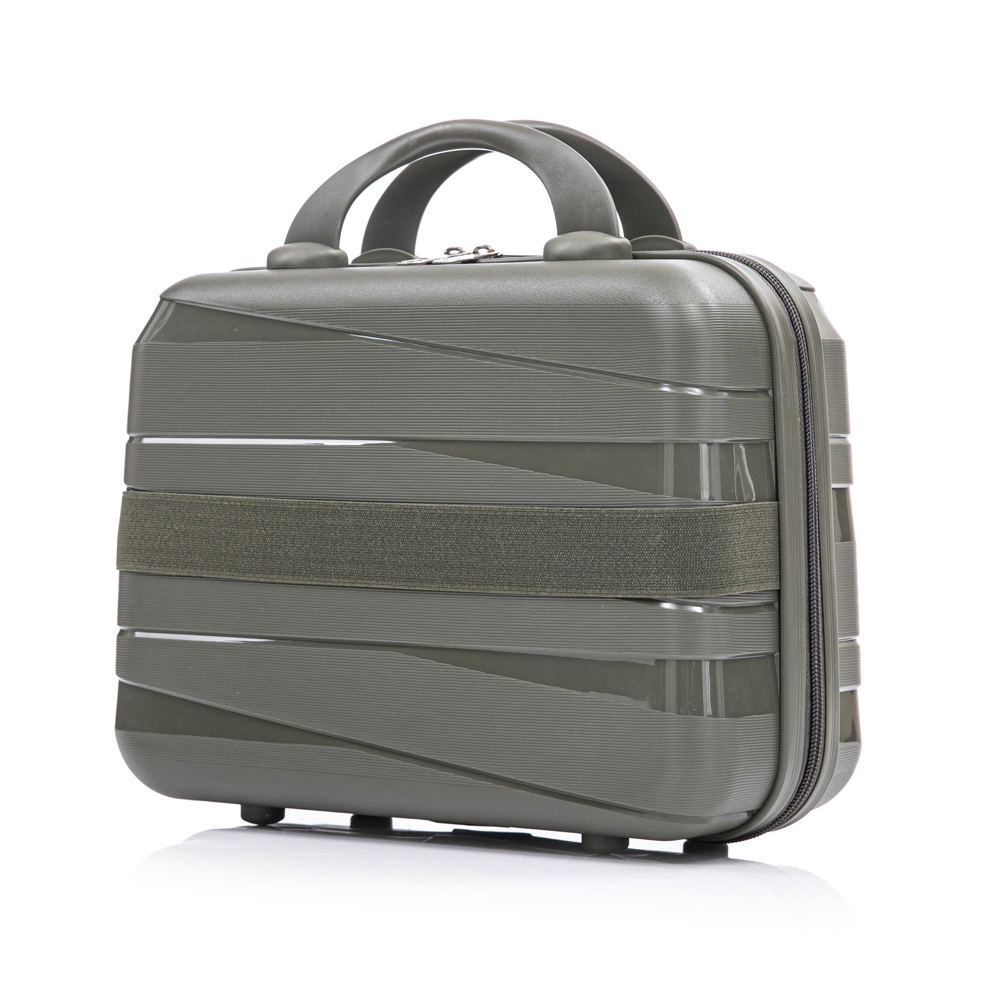 14"/20"/24"/28"  4 pcs/set in PP Spinner Wheel Luggage, Carry on Suitcase, Iron Pull Rod, Combination Password Lock, 14" Cosmetic Case (Green)