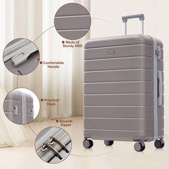 Premium ABS Travel Luggage Set , 3-Piece TSA Lock Suitcase Ensemble with 20, 24, and 28 Inch Sizes with 360° Spinner Wheels, brown