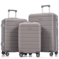 Premium ABS Travel Luggage Set , 3-Piece TSA Lock Suitcase Ensemble with 20, 24, and 28 Inch Sizes with 360° Spinner Wheels, brown