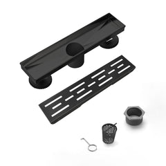 12 Inch Linear Shower Drain with Removable Brick Patterned Grate Cover, 304 Stainless Steel Shower Floor Drain with Hair Strainer and Leveling Feet