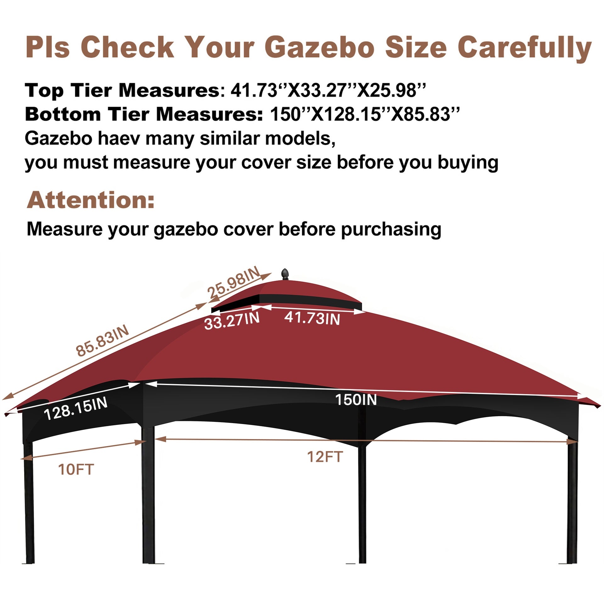 Replacement Canopy Top for Lowe's Allen Roth Heavy Duty Gazebo Roof Gazebo Top with Air Vent 10X12 Gazebo CoverReplacement Top Only (Burgundy)