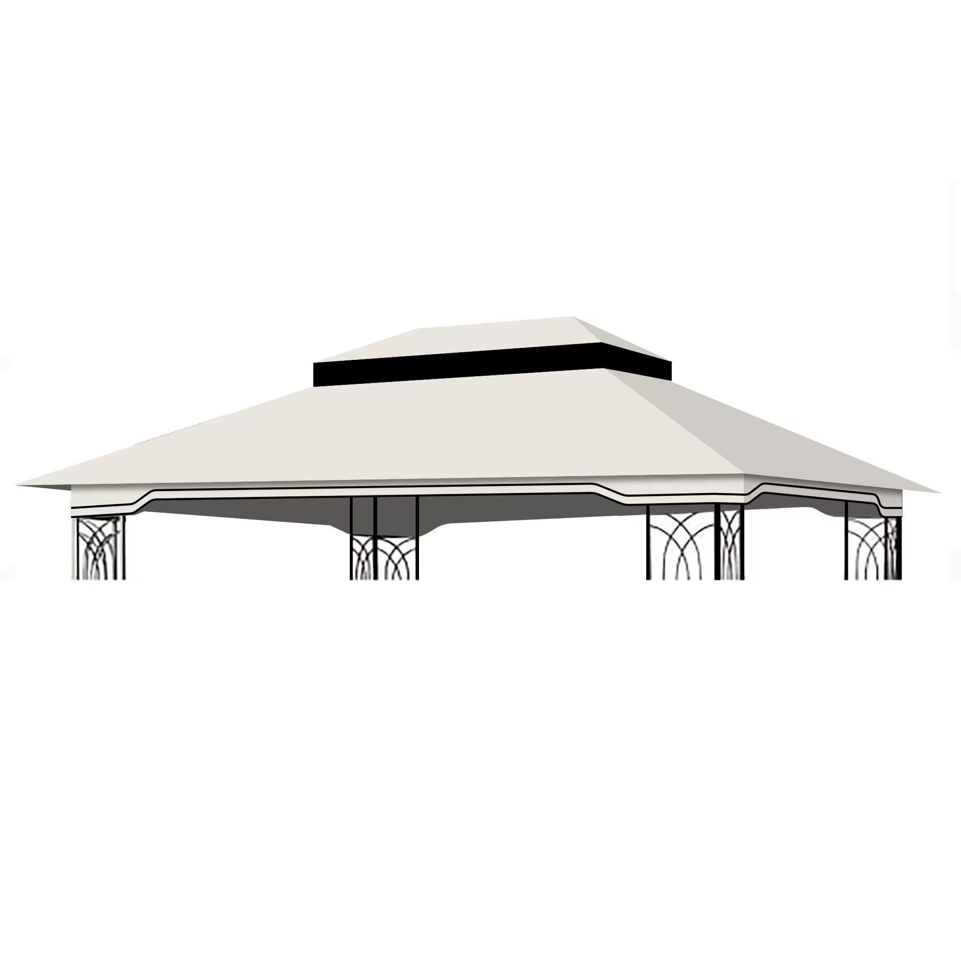 10x12 Ft Outdoor Patio Gazebo Replacement Canopy,Double Tiered Gazebo Tent Roof Top Cover Only(Frame Not Include)-Beige/White