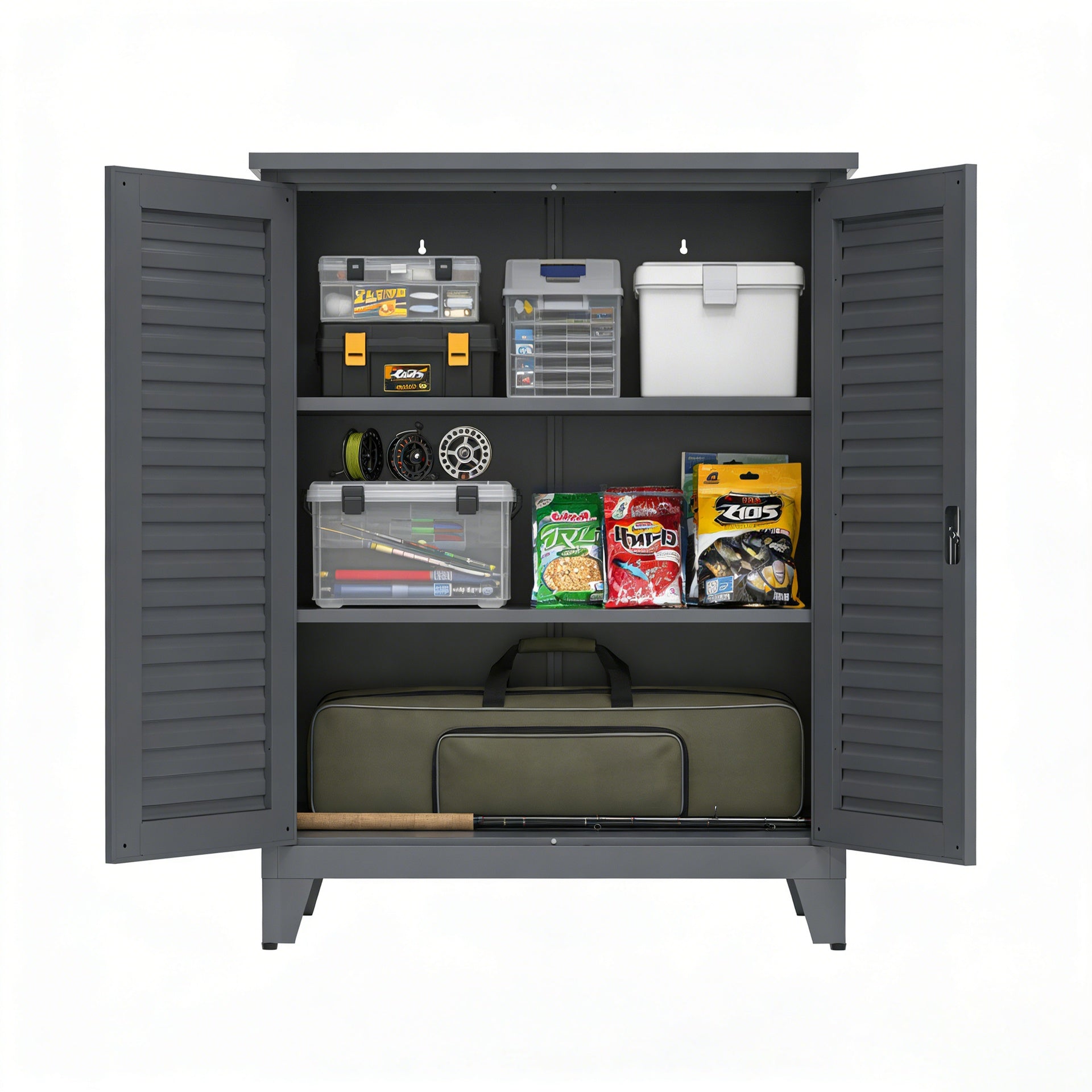 47'' Tall Metal Tool Storage Cabinet, with Ample Storage Space for Garage,Warehouse,Garden,Office, Living Room,Bathroom,Utility Room ( Slate )
