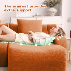 Boneless Sofa,3 Seat High-Quality Teddy Fabric,Anti-Slip Design,No Assembly Curved Armrests  Streamlined,32D High Density Sponge For Living Rooms Bedrooms Reading Nook,Orange