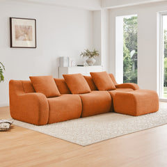 Boneless Sofa,3 Seat High-Quality Teddy Fabric,Anti-Slip Design,No Assembly Curved Armrests Streamlined Design,Assembly Chaise 32D High Density Sponge For Living Rooms Bedrooms,Orange