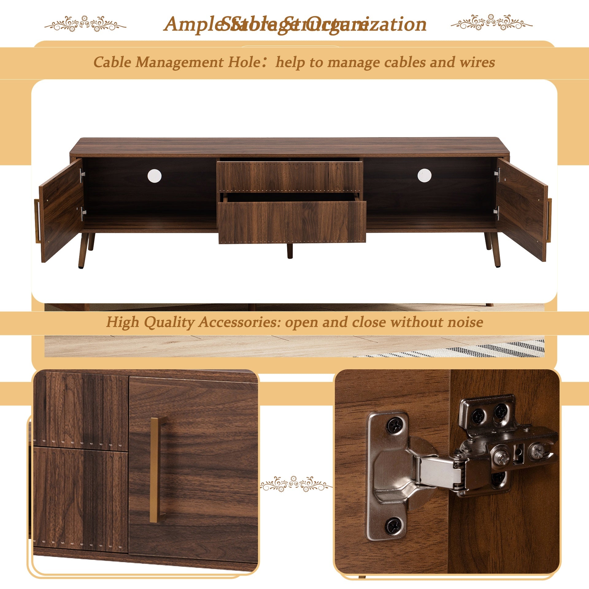 Mid Century TV Stand with 2 Drawers, Media Console Table for TVs up to 80'', Entertainment Center with Storage for Living room, Bedroom, Home Theatre