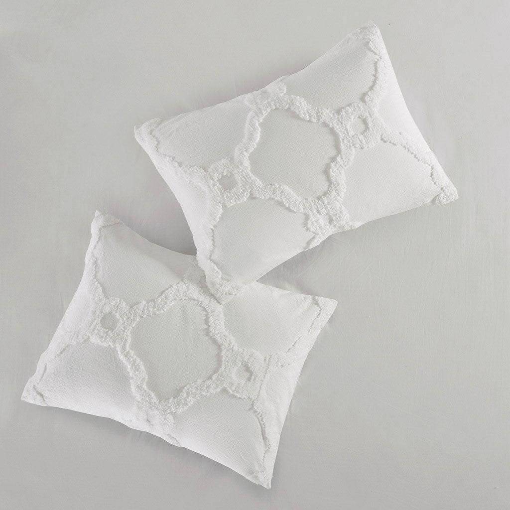 3 Piece Tufted Cotton Chenille Geometric Comforter Set Off-White King/Cal King