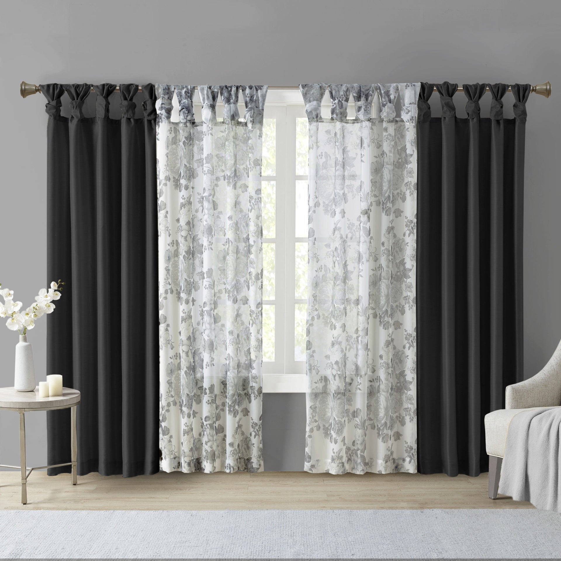 Twist Tab Lined Window Curtain Panel Black 50x108"